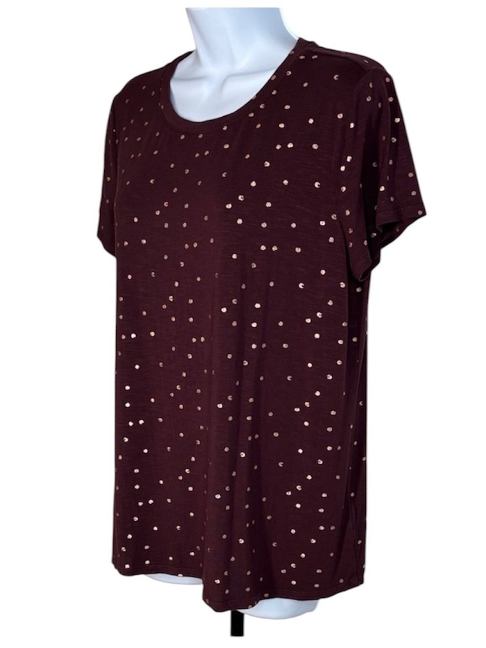 Maurices 24/7 Brown Rayon T-Shirt | Copper Dot | Short Sleeve | Medium